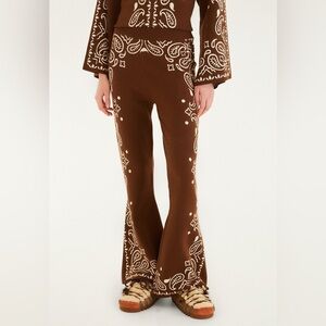FARM Rio Brown Paisley Flare Knit Pants